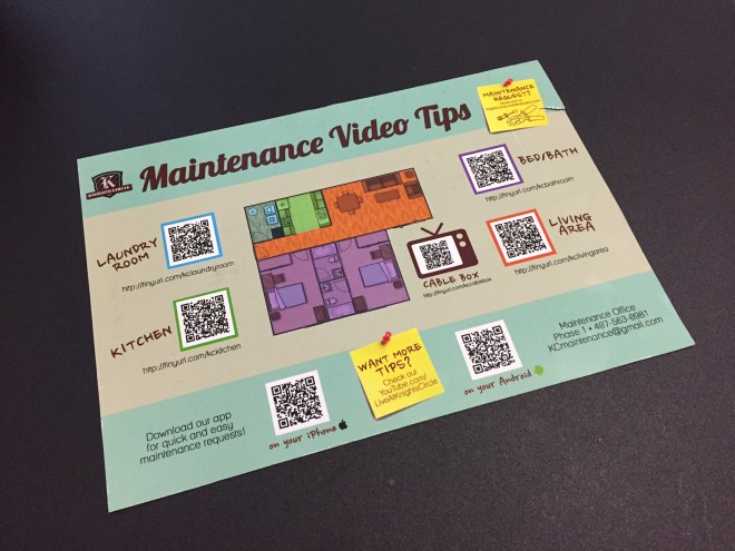 Knight Circle's new magnetic QR code/short URL sheet for fast video maintenance tips.
